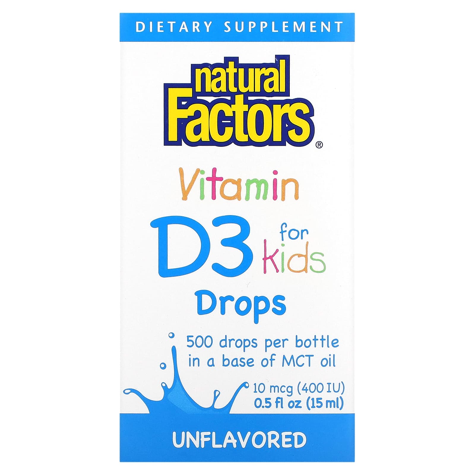 Natural Factors, Vitamin D3 Drops for Kids, Unflavored,, 0.5 Oz Drops UPC 068958010588 | HiLife Vitamins